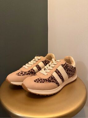 Beige Leopard-Print Women's Sneakers